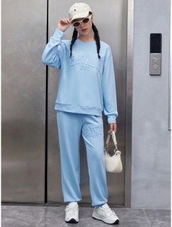 Teen Girl Solid Drop Shoulder Sweatshirt & Sweatpants