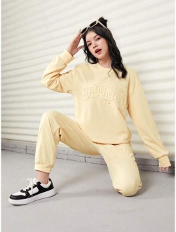 Teen Girl Solid Drop Shoulder Sweatshirt & Sweatpants