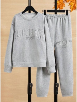 Teen Girl Solid Drop Shoulder Sweatshirt & Sweatpants