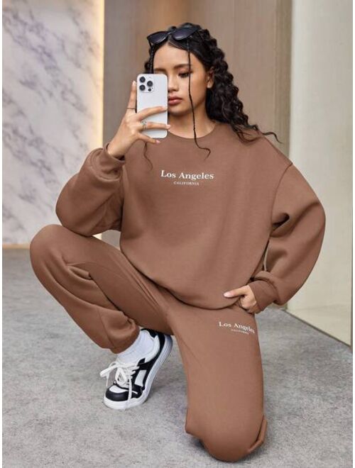 Shein Teen Girl Letter Graphic Drop Shoulder Sweatshirt & Sweatpants