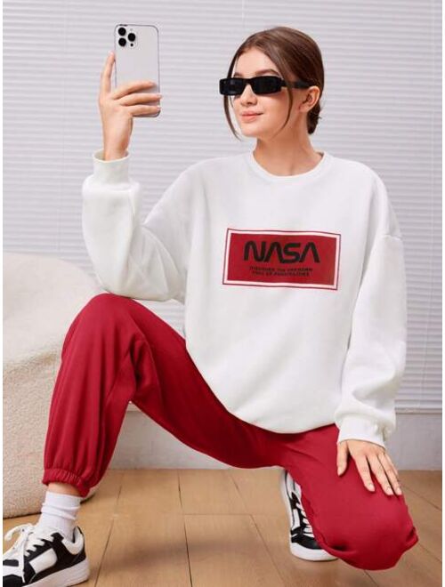 Shein Teen Girl Letter Graphic Drop Shoulder Sweatshirt & Sweatpants