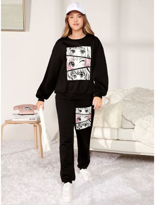 SHEIN Teen Girls Figure Graphic Pullover & Sweatpants