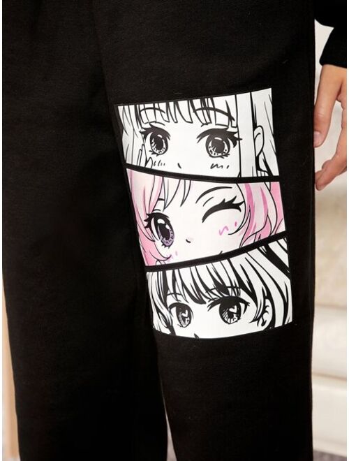 SHEIN Teen Girls Figure Graphic Pullover & Sweatpants