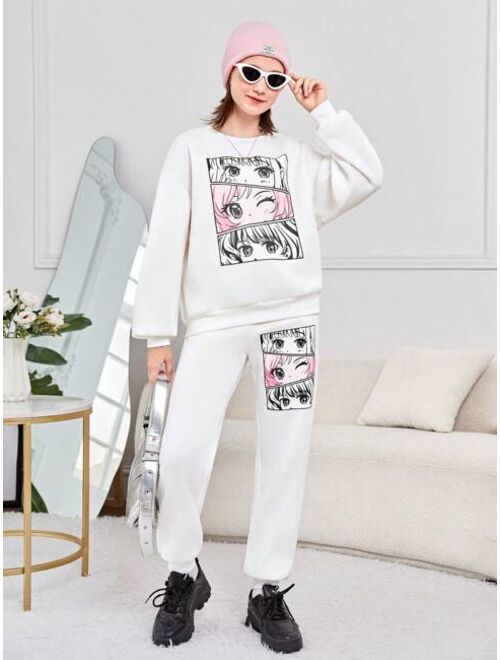 SHEIN Teen Girls Figure Graphic Pullover & Sweatpants