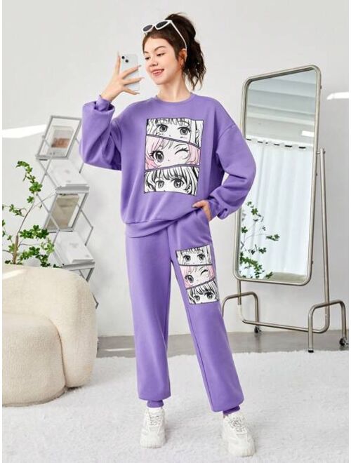 SHEIN Teen Girls Figure Graphic Pullover & Sweatpants