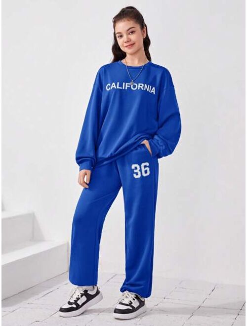 SHEIN Teen Girl Letter Graphic Drop Shoulder Pullover & Sweatpants