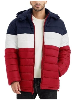 BEST SOUTH Men's Winter Puffer Jacket Hooded Puffy Fleece Warm Lightweight Coat Outerwear Cold Weather