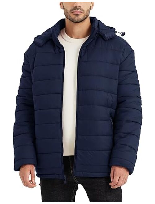 BEST SOUTH Men's Winter Puffer Jacket Hooded Puffy Fleece Warm Lightweight Coat Outerwear Cold Weather