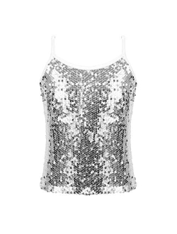 JEATHA Kids Girls Shiny Sequins Sleeveless Tank Top Stage Performance Camisole Shirts Dancewear