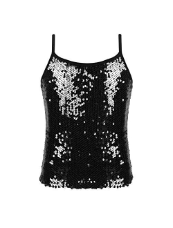 JEATHA Kids Girls Shiny Sequins Sleeveless Tank Top Stage Performance Camisole Shirts Dancewear