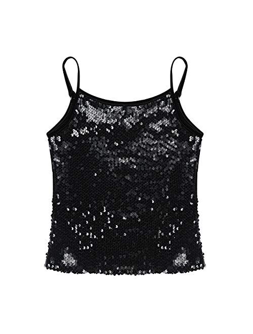 JEATHA Kids Girls Shiny Sequins Sleeveless Tank Top Stage Performance Camisole Shirts Dancewear