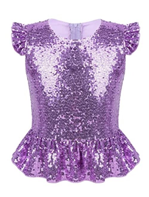 TiaoBug Girls Sparkle Sequins Dance Crop Tops Sleeveless Round Neck Camisole Tank Tops Cheer Jazz Performance Vest Shirt