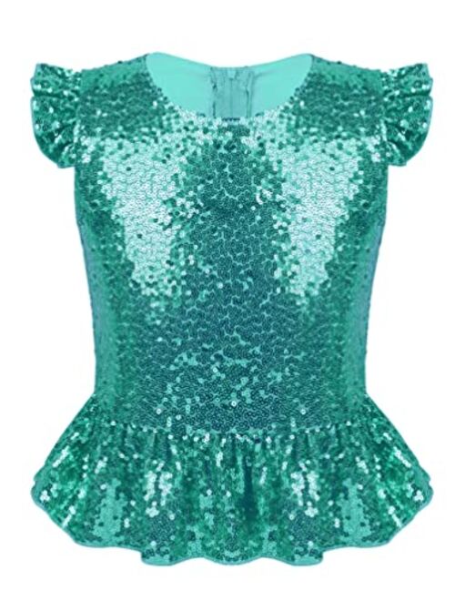 TiaoBug Girls Sparkle Sequins Dance Crop Tops Sleeveless Round Neck Camisole Tank Tops Cheer Jazz Performance Vest Shirt