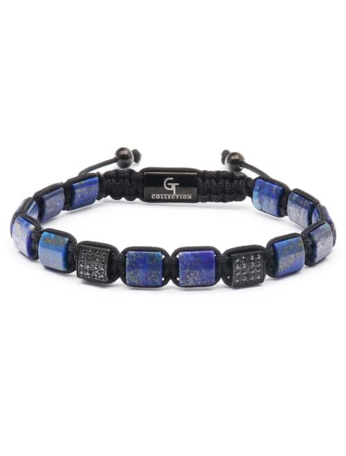 GT collection Men's Flat Bead Bracelet - Used for Its Grounding Effects 100% Natural - Adjustable Gemstones Beaded Bracelet for Mens