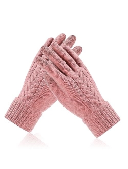 Winter Gloves for Women, Warm Touch Screen Texting Gloves, Womens Knit Glove Soft Thick Fleece Lined