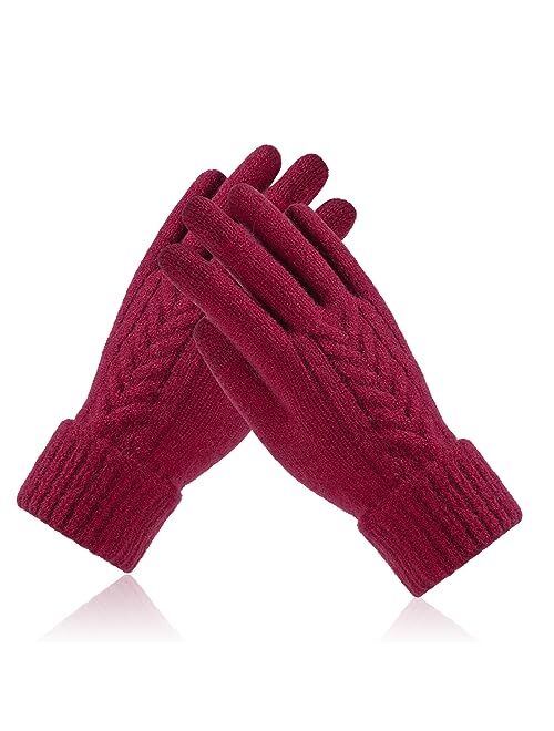 Achiou Winter Gloves for Women, Warm Touch Screen Texting Gloves, Womens Knit Glove Soft Thick Fleece Lined