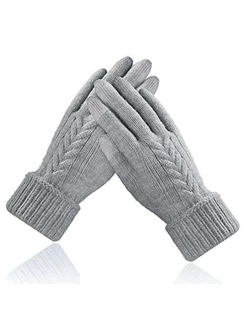 Achiou Winter Gloves for Women, Warm Touch Screen Texting Gloves, Womens Knit Glove Soft Thick Fleece Lined