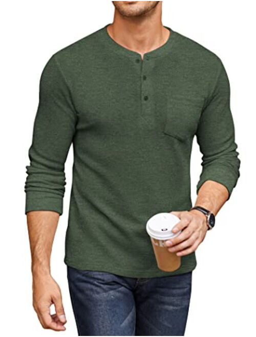 COOFANDY Men's Henley Shirts Long Sleeve Basic Waffle Pique Pullover T-Shirt with Pocket