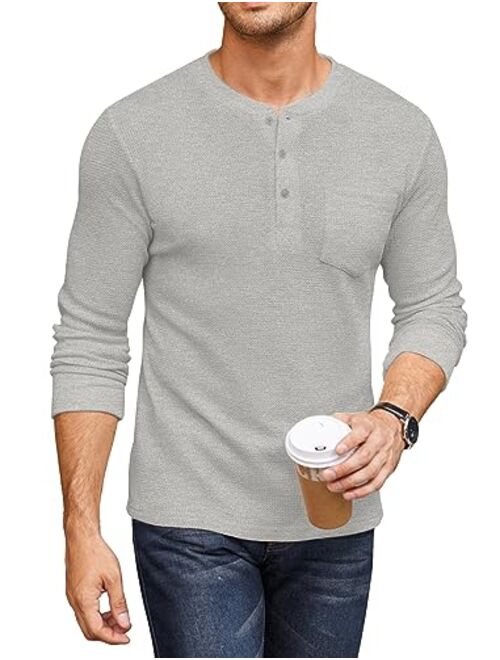 COOFANDY Men's Henley Shirts Long Sleeve Basic Waffle Pique Pullover T-Shirt with Pocket