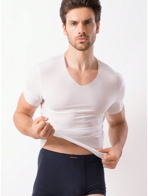 Men Solid V Neck Basic Top