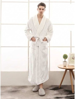 1pc Men S Casual Solid Color Thickened Long Robe For Couple Made Of Flannel Home Wear