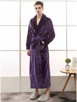 1pc Men S Casual Solid Color Thickened Long Robe For Couple Made Of Flannel Home Wear