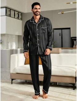 Men s Striped Contrast Trim Loungewear Suit