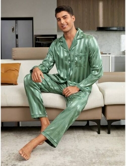 Men s Striped Contrast Trim Loungewear Suit