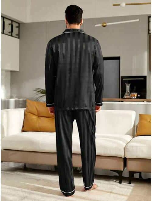 Men s Striped Contrast Trim Loungewear Suit