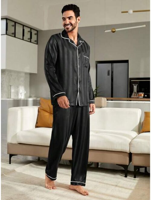 Men s Striped Contrast Trim Loungewear Suit