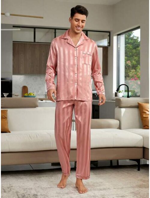 Men s Striped Contrast Trim Loungewear Suit