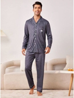 Men Satin Checker Print PJ Set