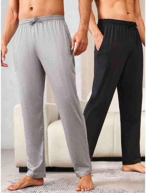 Men 2pcs Drawstring Waist Sleep Pants