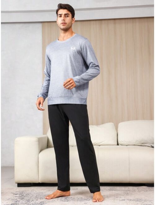 Men 2pcs Drawstring Waist Sleep Pants