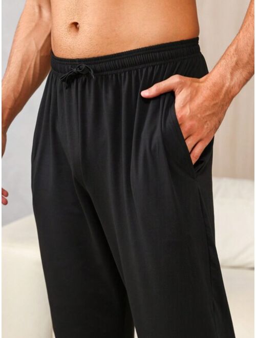 Men 2pcs Drawstring Waist Sleep Pants