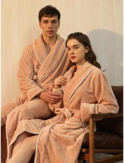 Men s Long Thick Velvet Bathrobe With Simple Dark Collar Coral Fleece Autumn And Winter