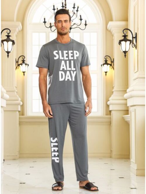 Men Slogan Graphic PJ Set