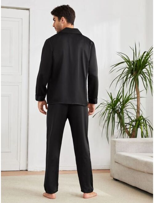 Men Pocket Front Satin Lounge Set