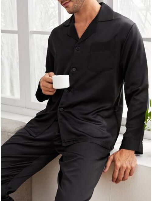 Men Pocket Front Satin Lounge Set