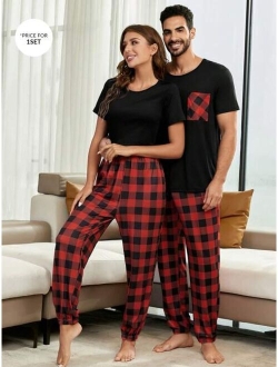 Men Plaid Print PJ Set