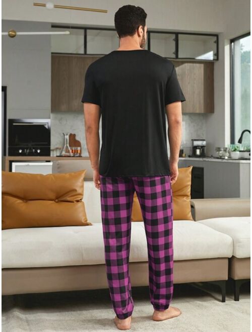 Men Plaid Print PJ Set