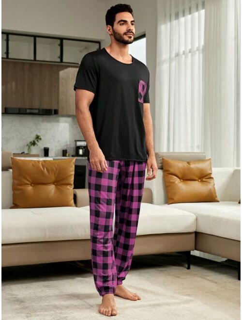 Men Plaid Print PJ Set