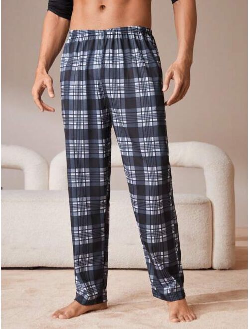 Men Plaid Print Slant Pocket Sleep Pants