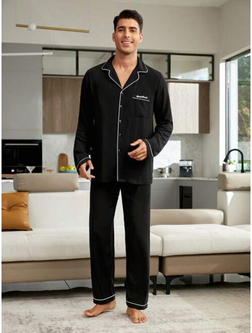 Men Contrast Piping PJ Set