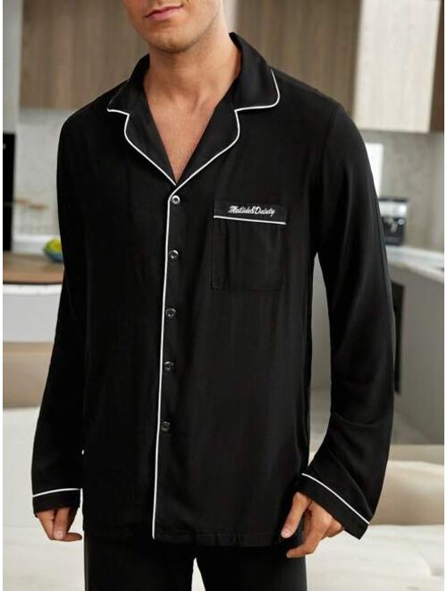 Men Contrast Piping PJ Set