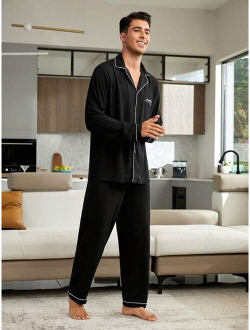 Men Contrast Piping PJ Set