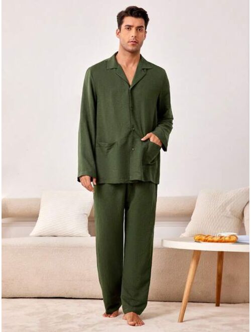 Men s Solid Color Patchwork Home Wear Suit