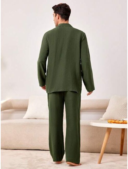 Men s Solid Color Patchwork Home Wear Suit