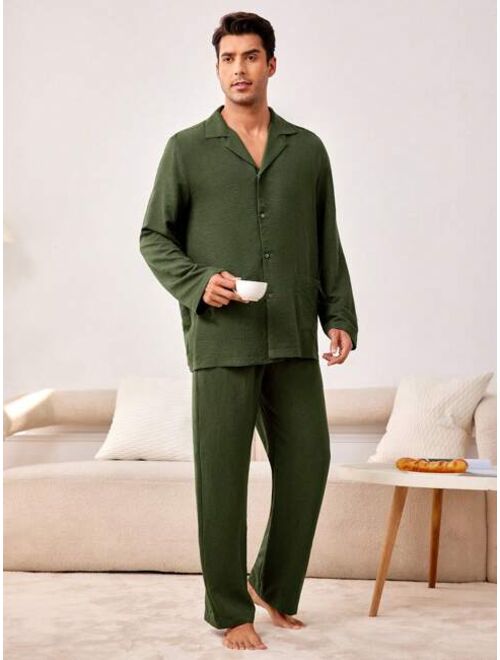 Men s Solid Color Patchwork Home Wear Suit