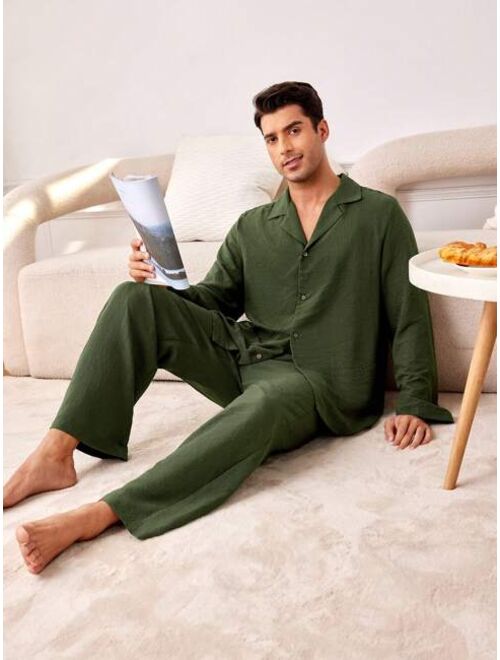 Men s Solid Color Patchwork Home Wear Suit